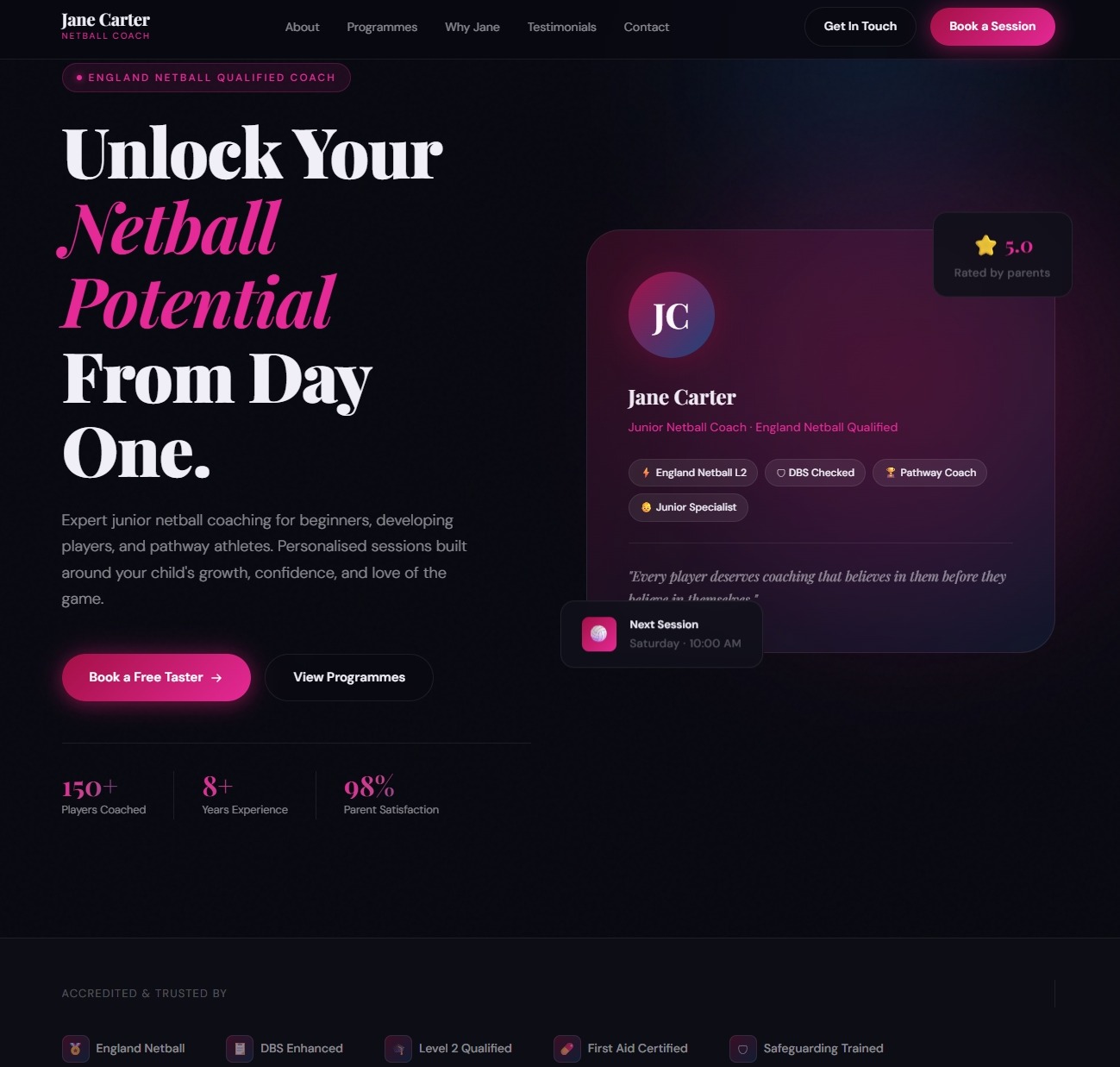 Netball Coach Webdesign